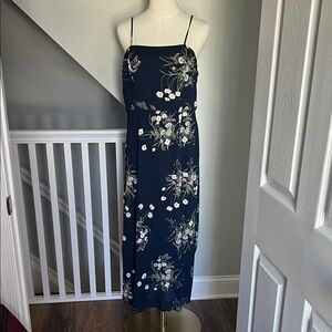 Navy Floral Spaghetti-Strap Maxi Dress